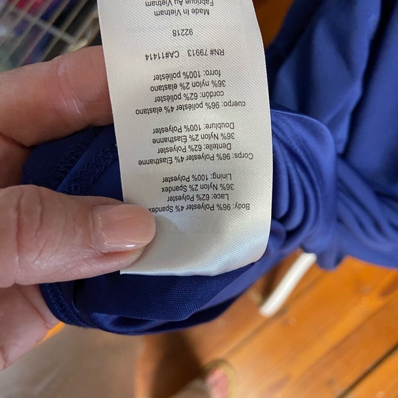 Motherhood Maternity Cap Sleeve Lace Inlet Dress Size M Royal Blue Back Tie - Picture 12 of 13